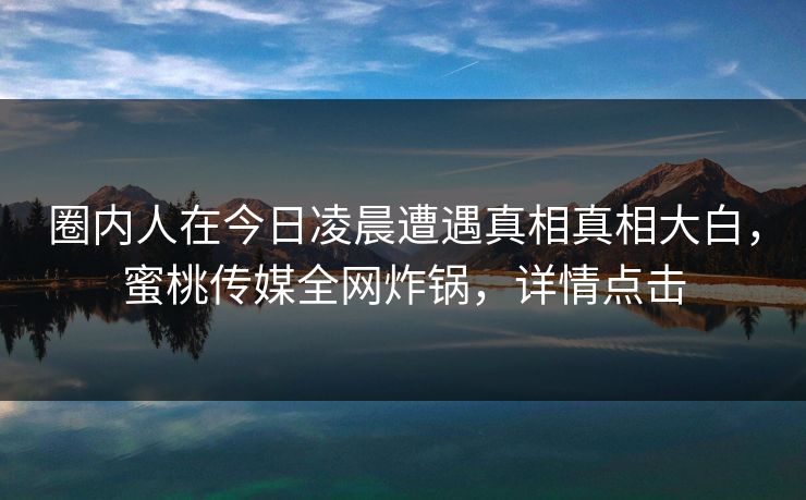 圈内人在今日凌晨遭遇真相真相大白，蜜桃传媒全网炸锅，详情点击