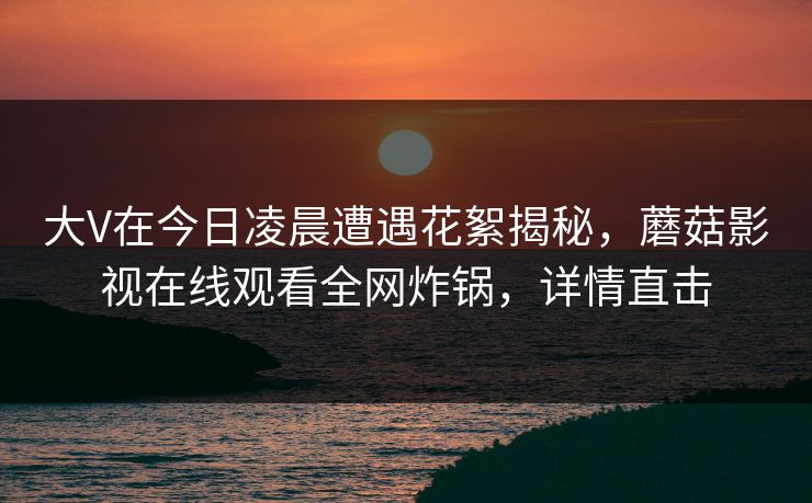 大V在今日凌晨遭遇花絮揭秘，蘑菇影视在线观看全网炸锅，详情直击